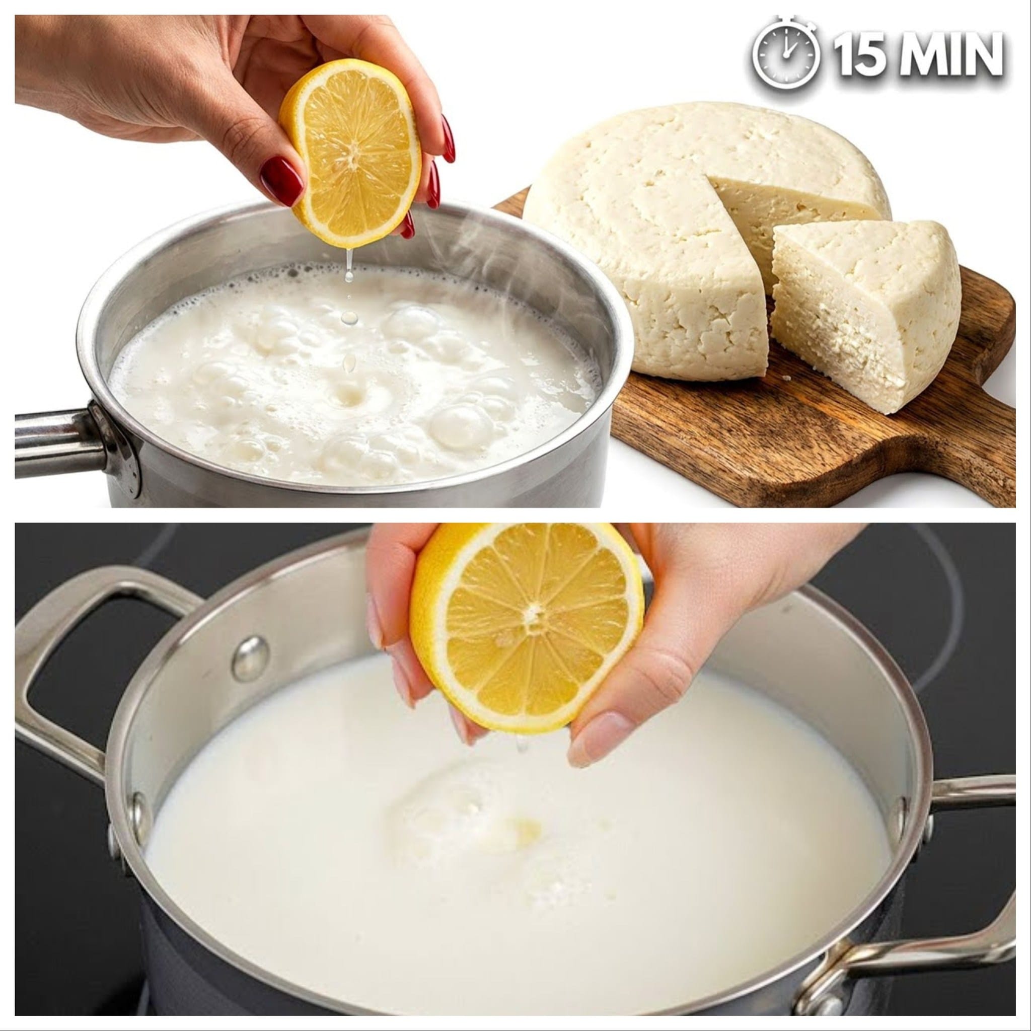 Add LEMON to hot milk — homemade cheese is ready in 10 minutes!