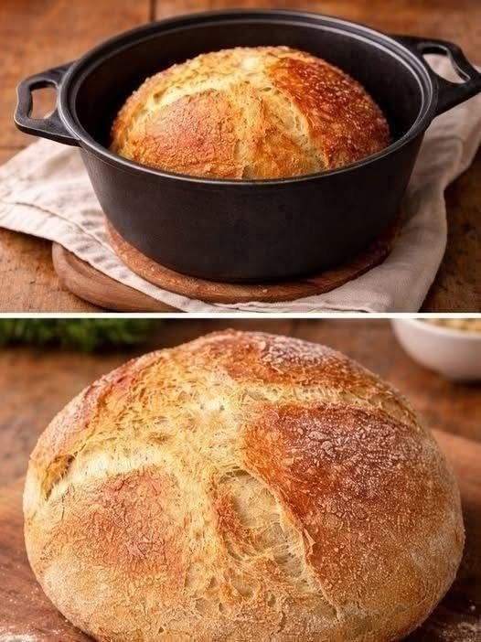No-Knead Dutch Oven Crusty Artisan Bread.